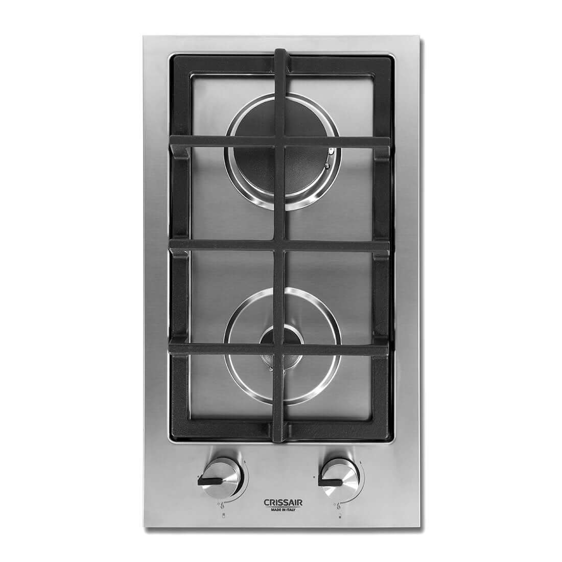 Cooktop Dominó a Gás CrissAir 2 Bocas 30cm com queimadores SABAF e acabamento em aço inox 304.